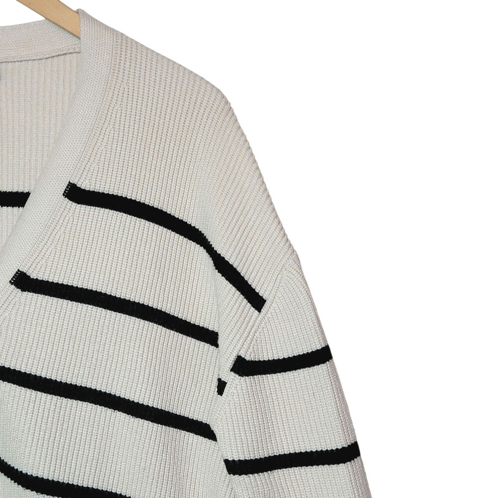 Lillusory Black & Cream Stripe Cardigan Sweater Button Down Relaxed Loose Fit S - Picture 3 of 14